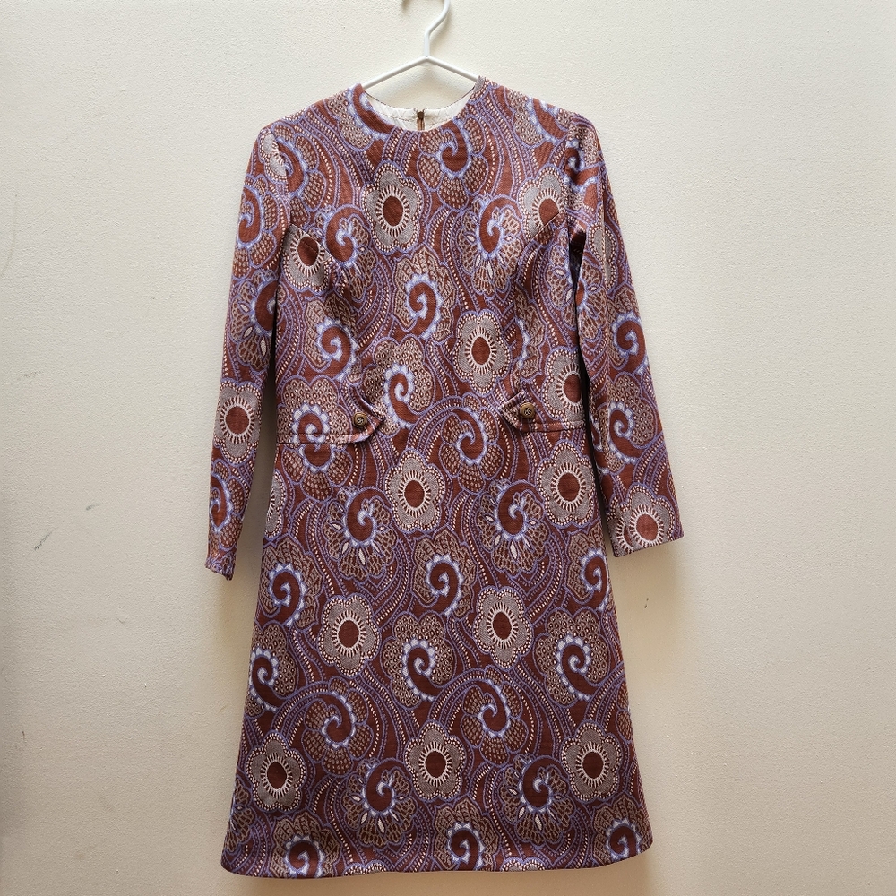 Vintage 60s Purple Brown Flower Dress size M